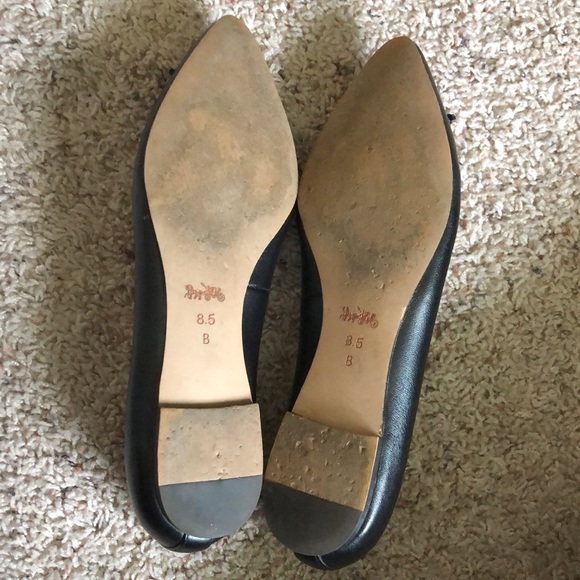 Coach Carriage Insignia Symbol Bolo Bow tie Black Real Leather Flats Size 8.5 B - Picture 8 of 9